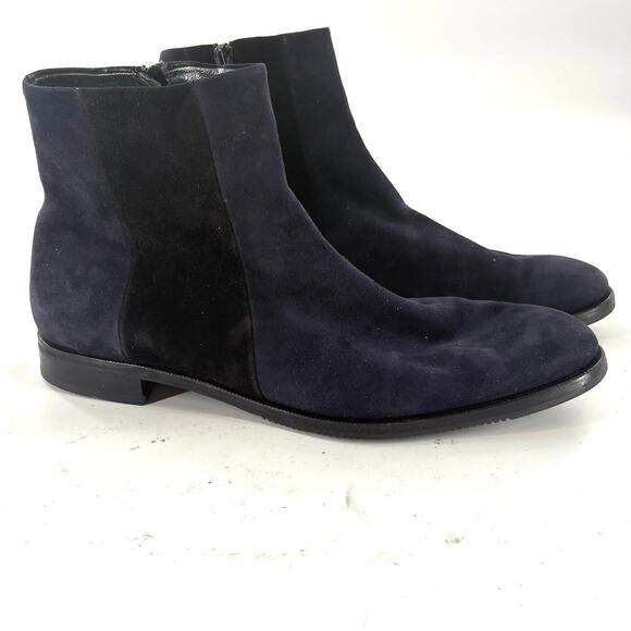 Ilga Suede Chelsea Boots 10 Navy Blue Black Ankle Booties Made in Italy Academia - Picture 1 of 5